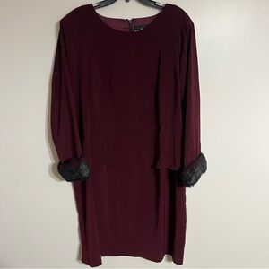 Vintage 90's Positive Attitude Burgundy Midi Dress Faux Fur‎ Cuffs Size 20
